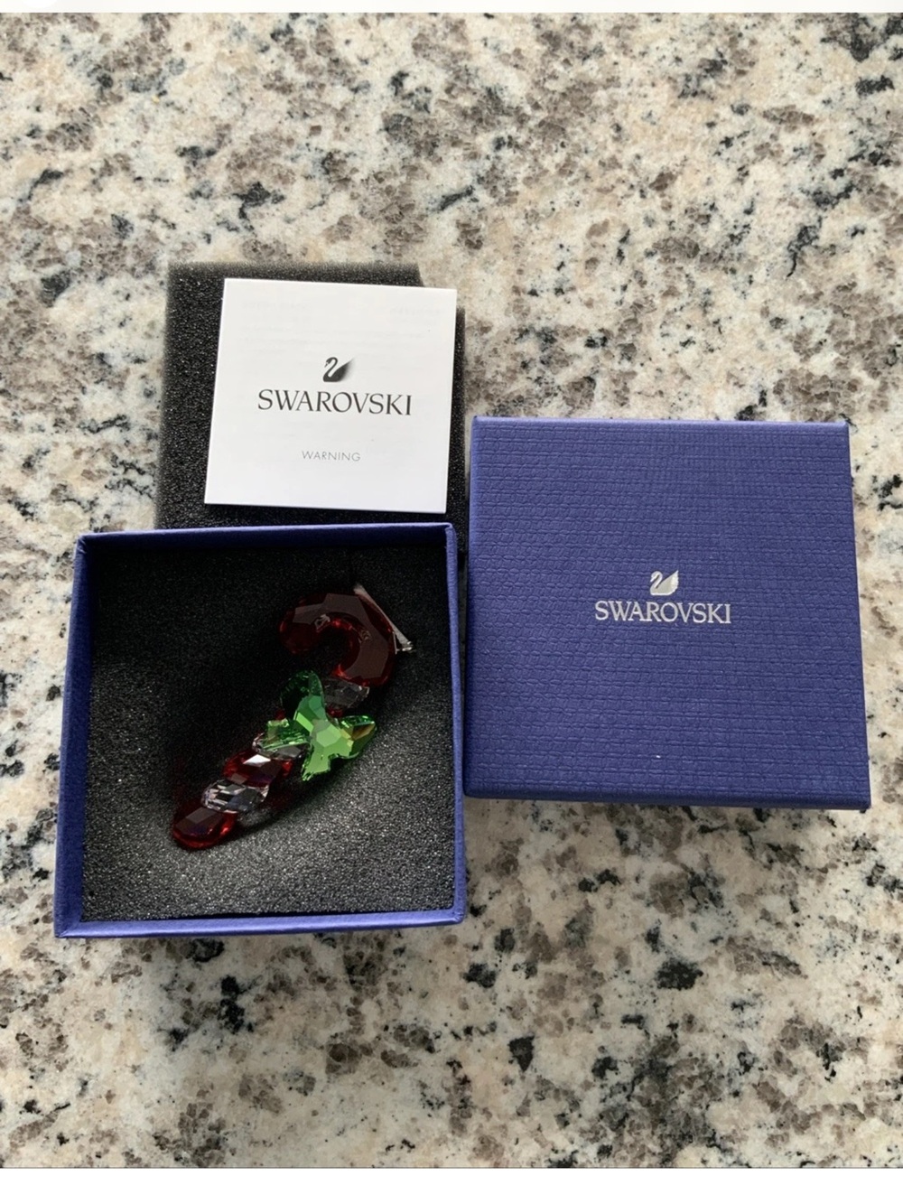 SWAROVSKI CRYSTAL GLASS CANDY CANE ORNAMENT W/ GREEN BOW